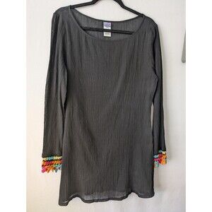 COCO Rave Women’s Black Gauze Multi-Color Crochet Cuff Swim Cover-up Size XL
